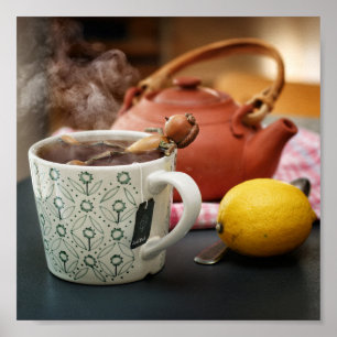 Acorn elf resting in a tea bath poster