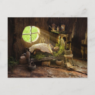 Acorn elf sleeping in his house postcard