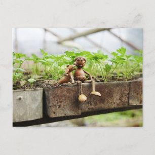Acorn elf spring gardener postcard