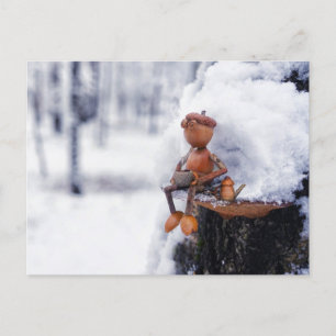 Acorn elf with a coffee - winter postcard