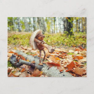 Acorn elf with a toadstool autumn postcard