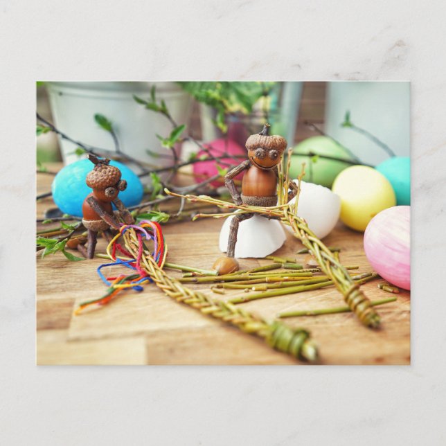 Acorn elf with Easter stick Easter Postcard (Front)