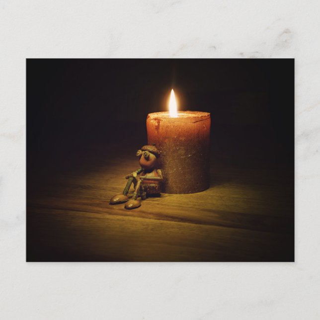 Acorn elf with the candle postcard (Front)