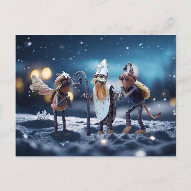 Acorn elves as angel, devil and Saint Nicholas Postcard (Front)