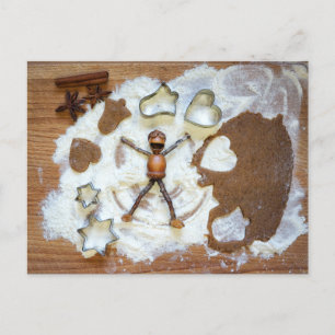 Acorn elves as angel in snow - Christmas Postcard