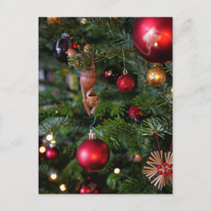 Acorn elves decorating Christmas tree - Christmas Postcard