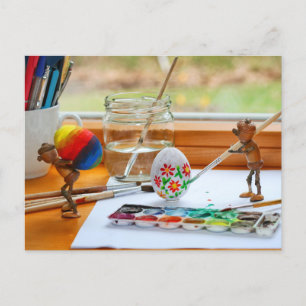 Acorn elves decorating Easter eggs Easter Postcard