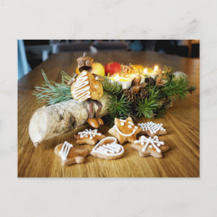 Acorn elves eating Christmas gingerbreads Postcard