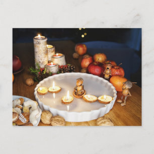 Acorn elves observe Christmas traditions Postcard