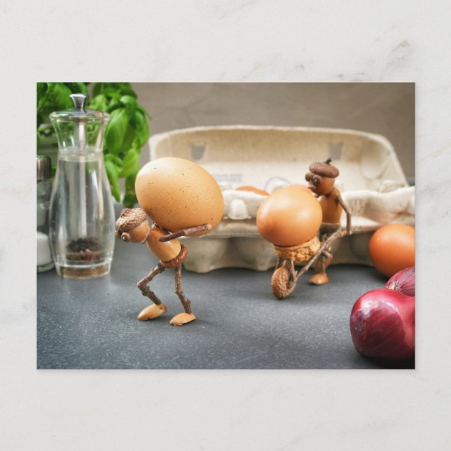 Acorn elves steal eggs in the kitchen Easter  Postcard (Front)