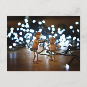 Acorn elves with Christmas lights - Christmas Postcard