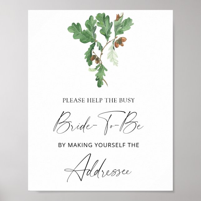 Acorn leaves - help the busy bride Address  Poster (Front)
