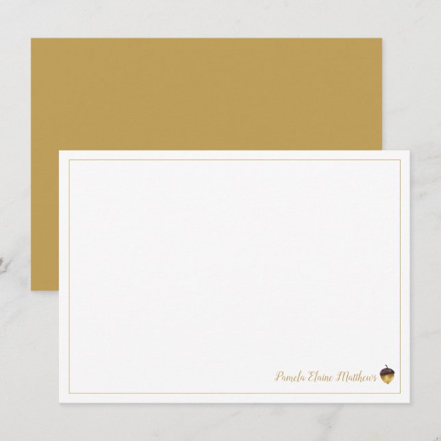 Acorn Personalized Flat Note Card (Front/Back)