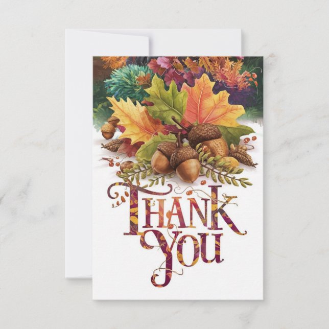 Acorn Pumpkin Autumn Fall Thank You Card (Front)