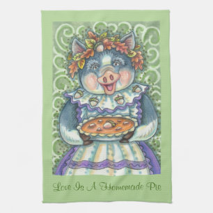 ACORN & SQUASH PIE, THANKSGIVING PIG KITCHEN TOWEL