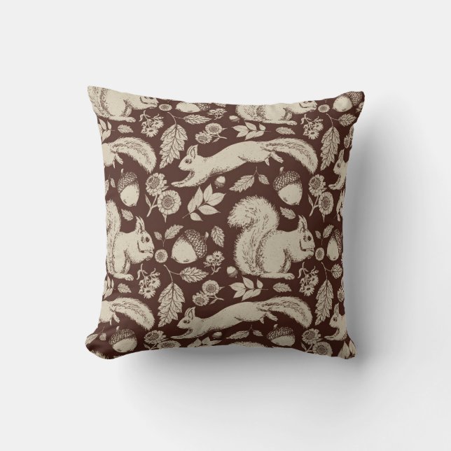 Acorn Squirrel Burgundy Throw Pillow (Front)