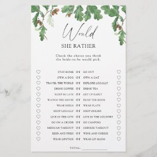 Acorn tree - Would she rather bridal shower game