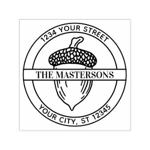 Acorn with Family Name Initial Return Address Rbn2 Self-inking Stamp