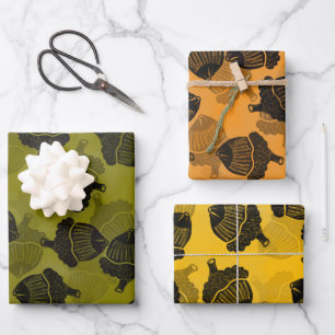Acorn Woodblock Wrapping Paper Sheet