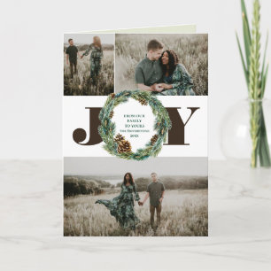 Acorn Wreath 3 Photo Christmas Holiday Folded Card