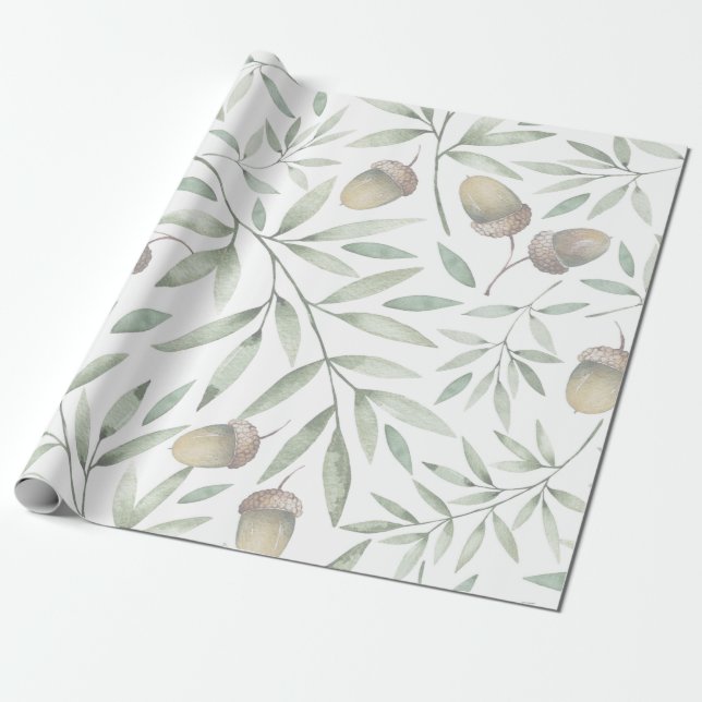Acorns and greens botanical wrapping paper (Unrolled)