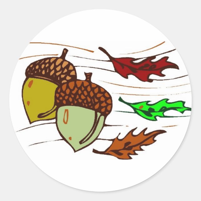 Acorns And Leaves Classic Round Sticker (Front)
