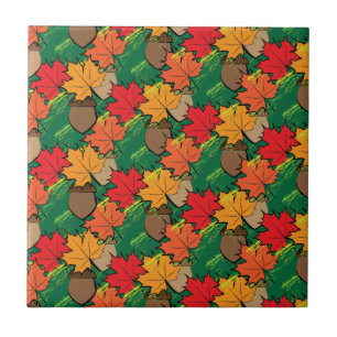 Acorns and leaves III Tile