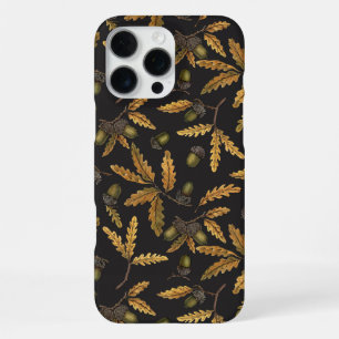 Acorns and oak leaves on black iPhone 16 pro max case