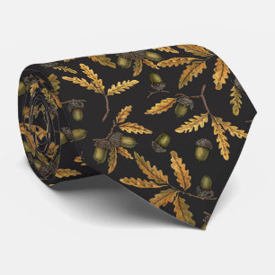 Acorns and oak leaves on black tie