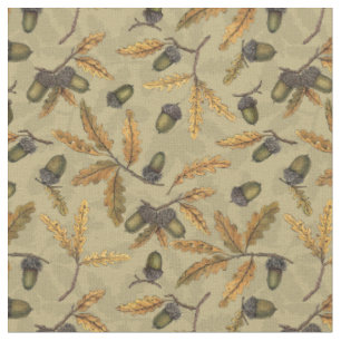 Acorns and oak leaves on ecru fabric