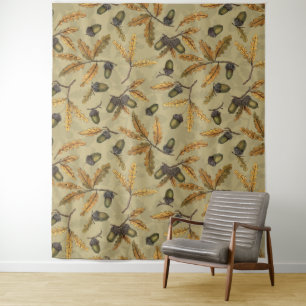 Acorns and oak leaves on ecru tapestry