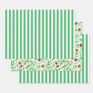 Acorns and Stripes Wrapping Paper Sheet