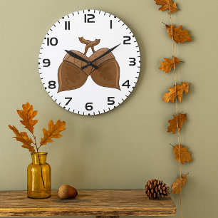 Acorns Rustic Autumn Forest Nature Large Clock