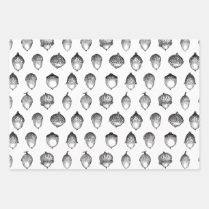 Acorns Vintage Art Pattern CUSTOM BACKGROUND COLOR Wrapping Paper Sheet