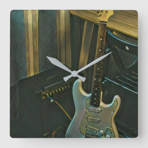 acoustic bass electric guitar gift square wall clock