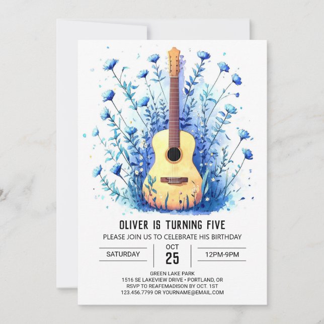 Acoustic Classical Guitar Boy Birthday Invitation (Front)