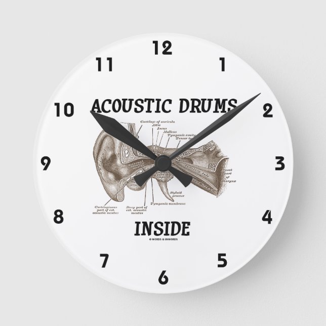 Acoustic Drums Inside (Anatomy Of Human Ear) Round Clock (Front)