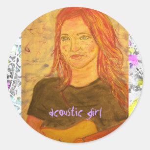 acoustic girl drip painting classic round sticker