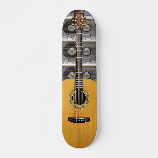 Acoustic Guitar and Retro Tape Rock n Roll Skateboard (Front)