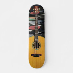 Acoustic Guitar and Vinyl Albums Rock n Roll Skateboard