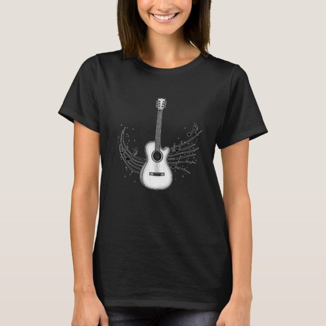 Acoustic Guitar Art Drawing T-Shirt (Front)