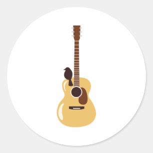 Acoustic Guitar & Bird Classic Round Sticker