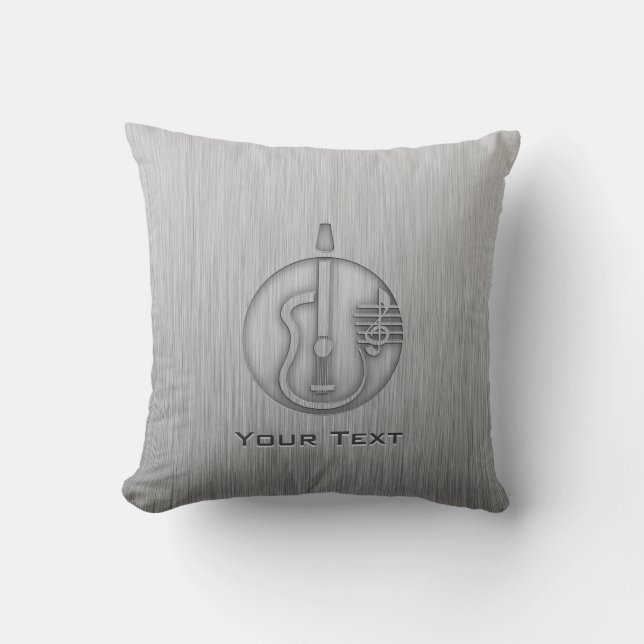 Acoustic Guitar; Brushed metal-look Throw Pillow (Front)