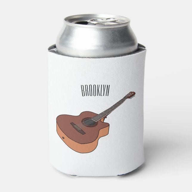 Acoustic guitar cartoon illustration can cooler (Can Front)
