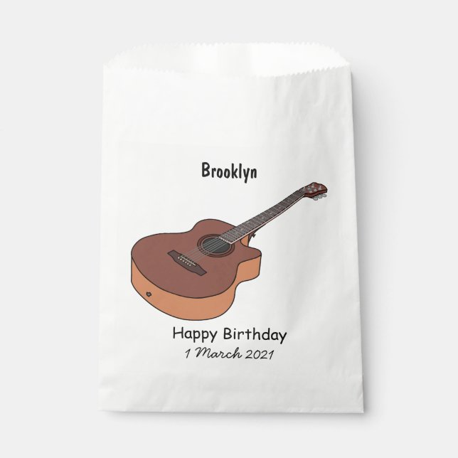 Acoustic guitar cartoon illustration favour bag (Front)
