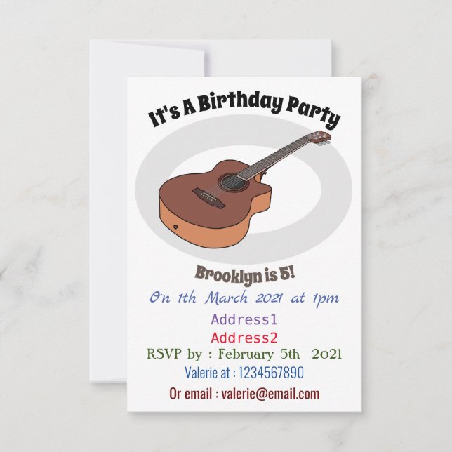 Acoustic guitar cartoon illustration invitation (Front)