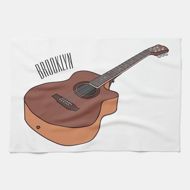 Acoustic guitar cartoon illustration  kitchen towel (Horizontal)