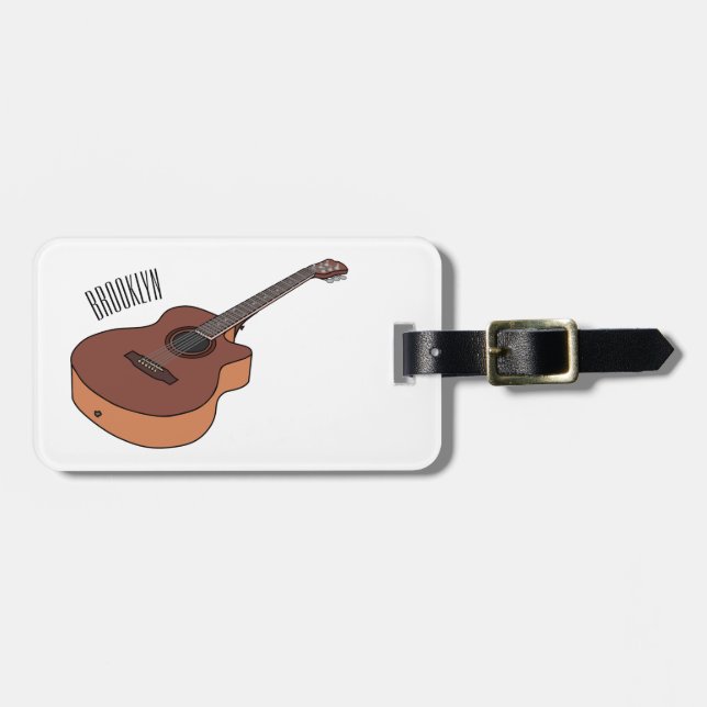 Acoustic guitar cartoon illustration luggage tag (Front Horizontal)
