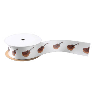Acoustic guitar cartoon illustration satin ribbon