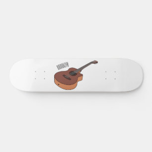 Acoustic guitar cartoon illustration skateboard